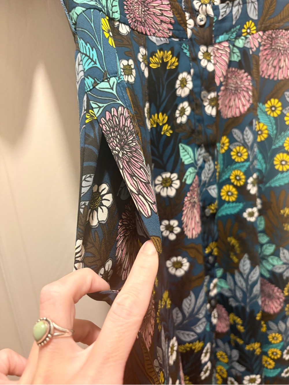 J. Crew Navy Floral Midi Dress with Pink, Teal & Yellow Accents - Picture 5 of 10